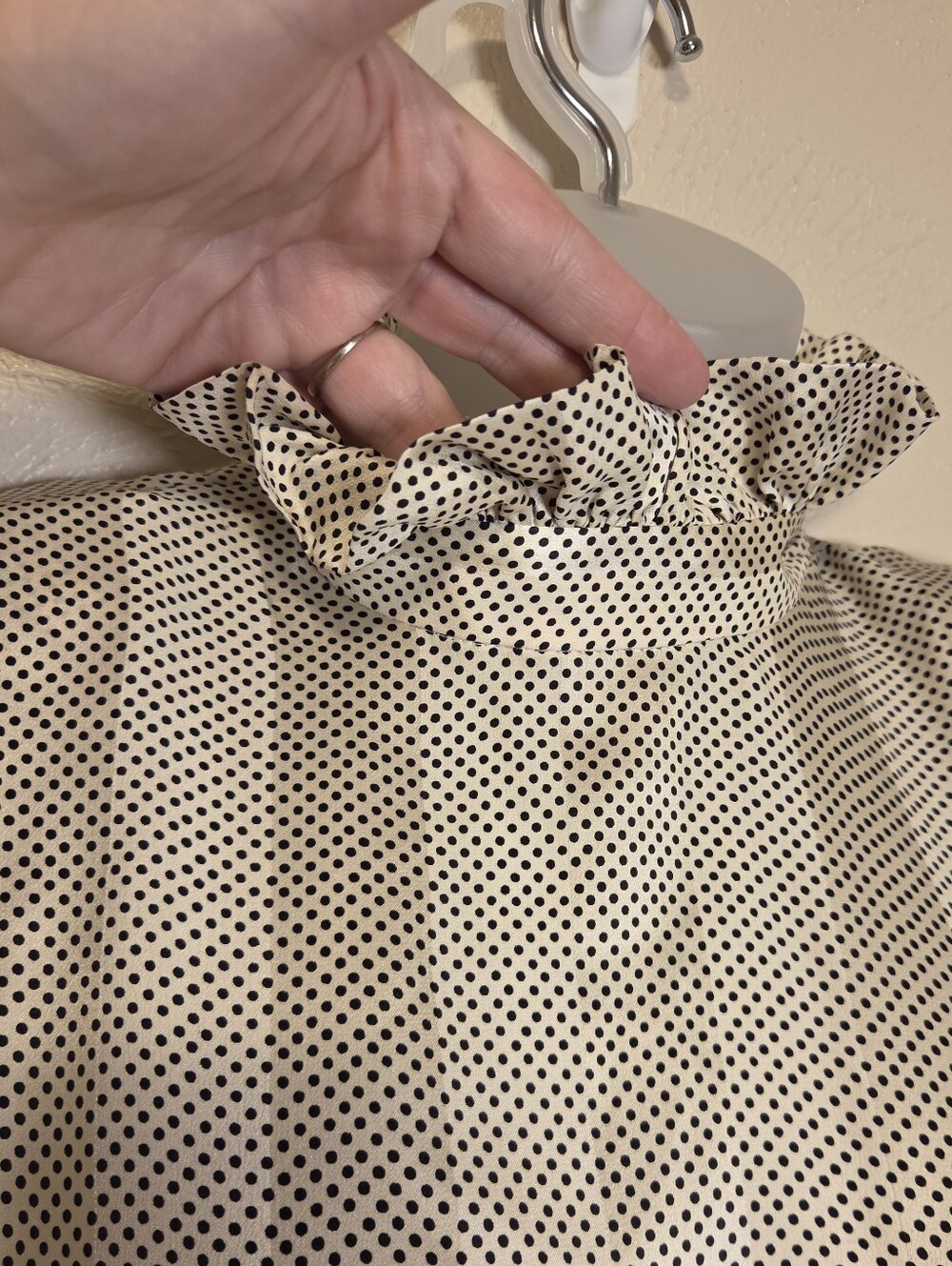 Vintage Albert Nipon Silk Polka Dot Feminine Secretary Dress Ruffle High Neck 10 - Picture 4 of 14
